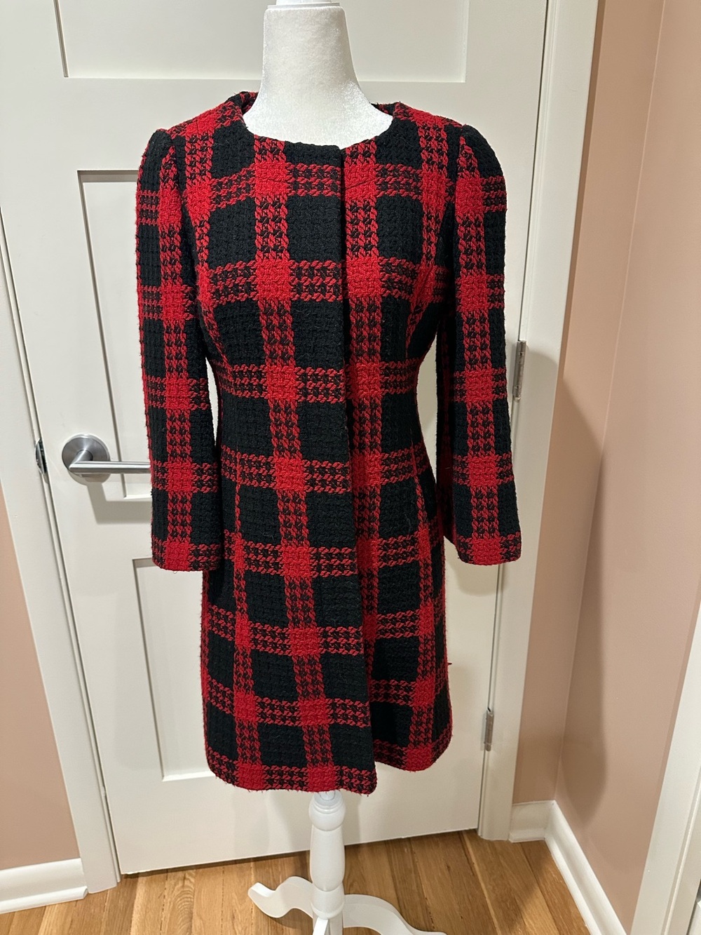 Loft size 2 black and red plaid wool blend car coat.